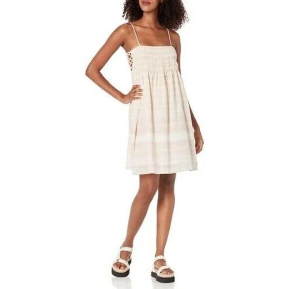 Lucky Brand Women's Printed Smocked Mini Dress Cotton Whisper White Multi Size M - Picture 1 of 12